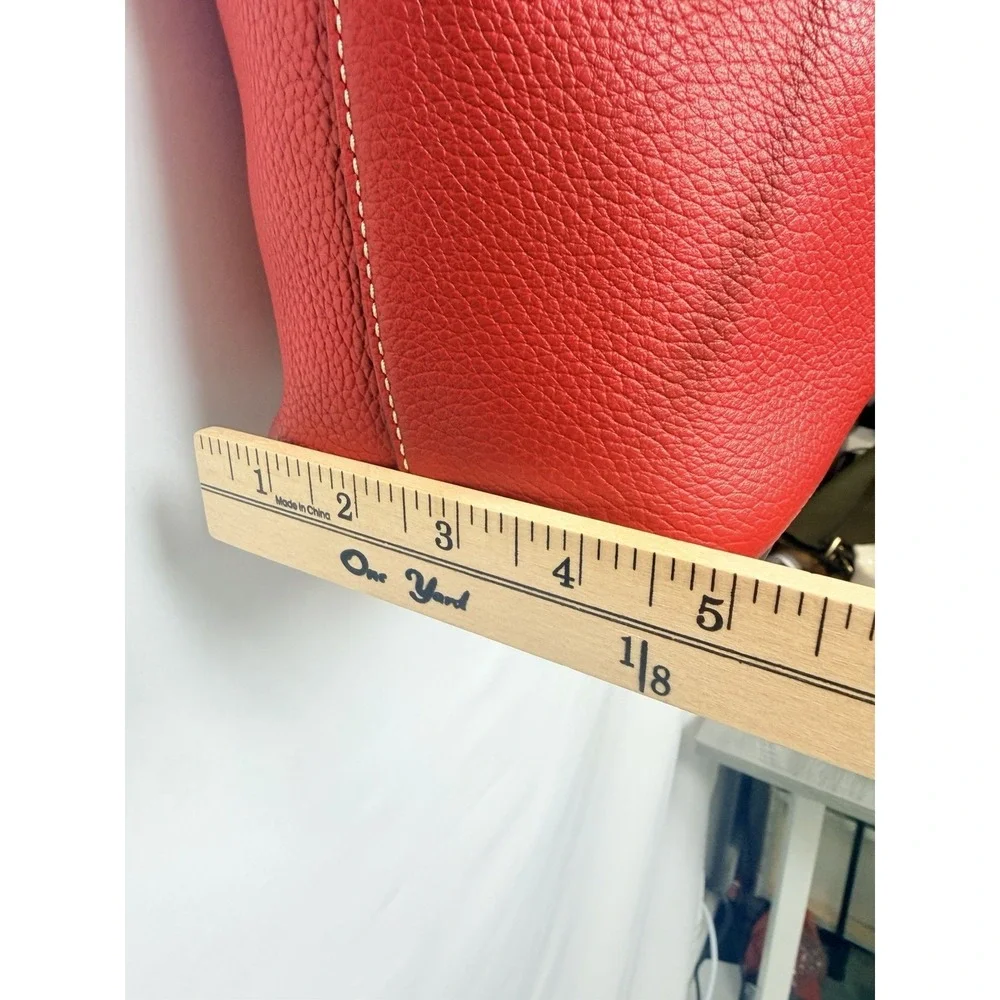 Dooney & Bourke Pebble Grain Red‎ Drawstring Bucket Bag Leather Crossbody Purse